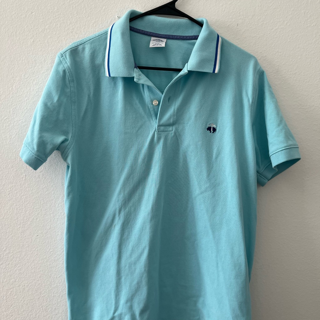 Brooks And Brothers Mens Light Aqua Polo Shirt With Contrast Trim